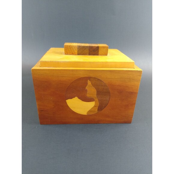 Unbranded Other - Inlaid Decoration Wood Box Chest Old Vintage Wooden Folk Art Woman